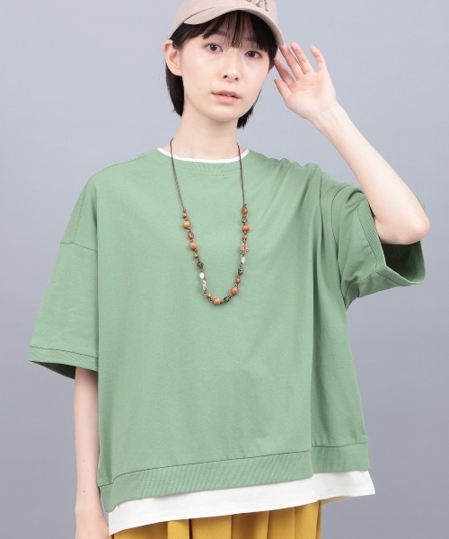 チチカカ(チチカカ)の「レイヤード風アロー刺繍プルオーバー(Tシャツ/カットソー・レディース・オフホワイト/チャコールグレー/グリーン・FREE)」の3枚目の写真