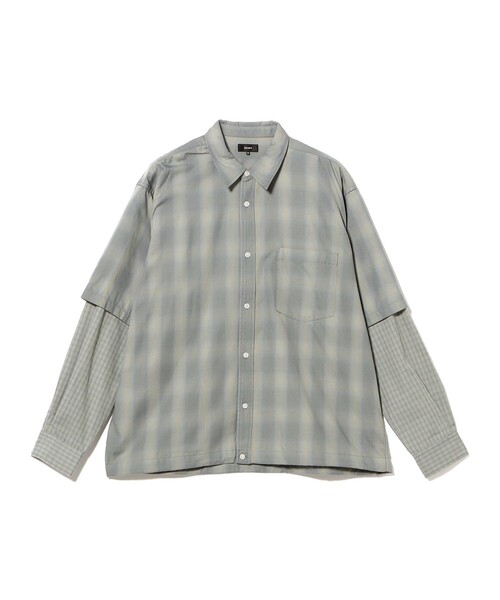 BEAMS(ビームス)の「レイヤード チェックシャツ(シャツ/ブラウス・メンズ・グリーン系その他/グレー系その他・S/M/L/XL)」の2枚目の写真