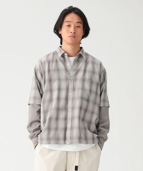BEAMS(ビームス)の「レイヤード チェックシャツ(シャツ/ブラウス・メンズ・グリーン系その他/グレー系その他・S/M/L/XL)」の12枚目の写真