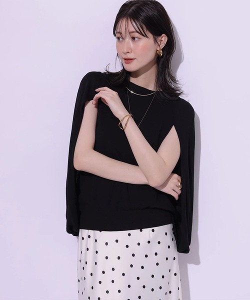 Arpege story(アルページュストーリー)の「マントニット(ニット/セーター・レディース・ベージュ/ブラック/チャコールグレー・2)」の12枚目の写真