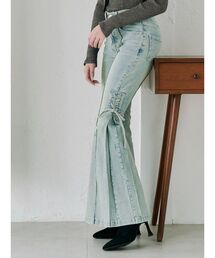 レースアップフレアデニムパンツ