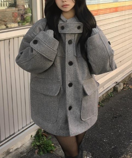 semplice(センプリチェ)の「フード付きコート(その他アウター・レディース・ブラック/グレー・F)」の1枚目の写真