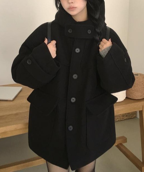 semplice(センプリチェ)の「フード付きコート(その他アウター・レディース・ブラック/グレー・F)」の2枚目の写真