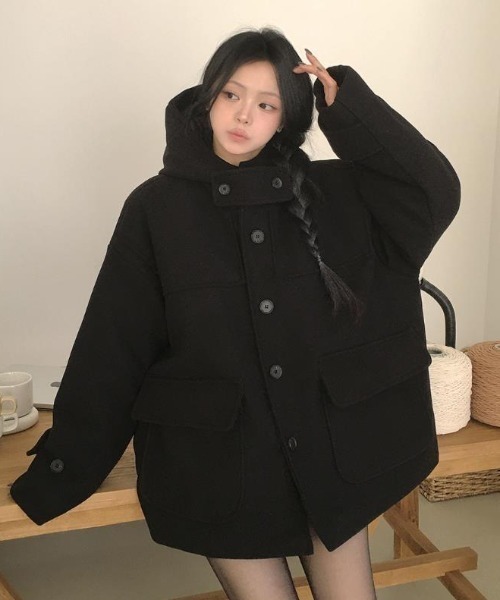semplice(センプリチェ)の「フード付きコート(その他アウター・レディース・ブラック/グレー・F)」の12枚目の写真