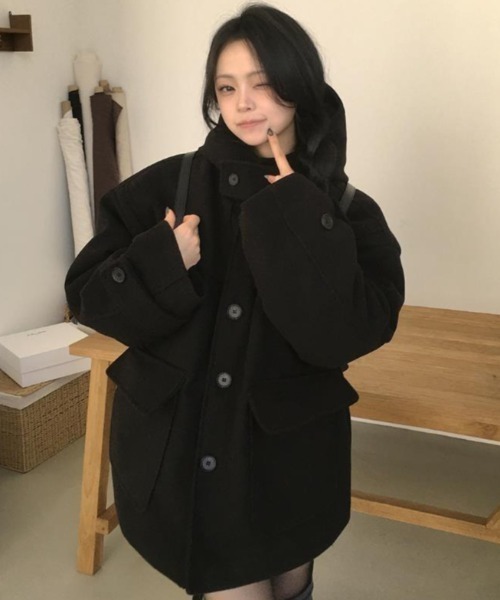 semplice(センプリチェ)の「フード付きコート(その他アウター・レディース・ブラック/グレー・F)」の14枚目の写真