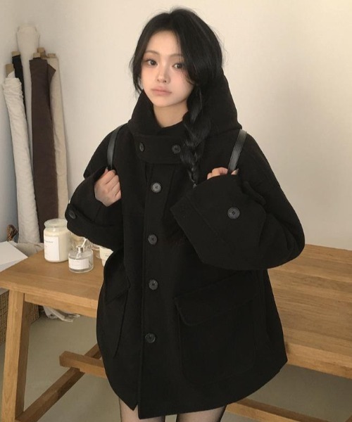 semplice(センプリチェ)の「フード付きコート(その他アウター・レディース・ブラック/グレー・F)」の9枚目の写真