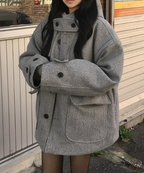 semplice(センプリチェ)の「フード付きコート(その他アウター・レディース・ブラック/グレー・F)」の5枚目の写真