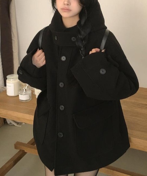 semplice(センプリチェ)の「フード付きコート(その他アウター・レディース・ブラック/グレー・F)」の19枚目の写真