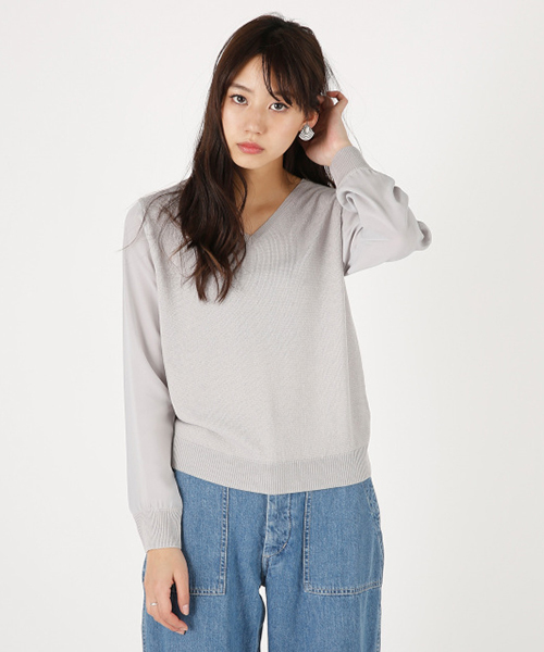 MOUSSY（マウジー）の「Chiffon sleeve POK（ニット/セーター・レディース・オフホワイト/ライトグリーン/ライトグレー・FREE）」の2枚目の写真