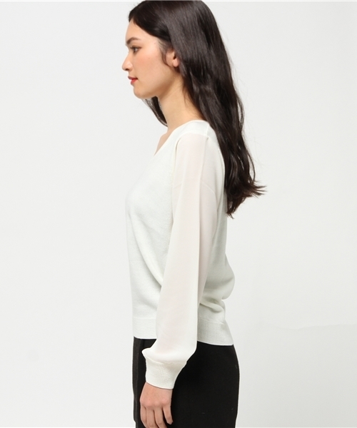 MOUSSY（マウジー）の「Chiffon sleeve POK（ニット/セーター・レディース・オフホワイト/ライトグリーン/ライトグレー・FREE）」の5枚目の写真