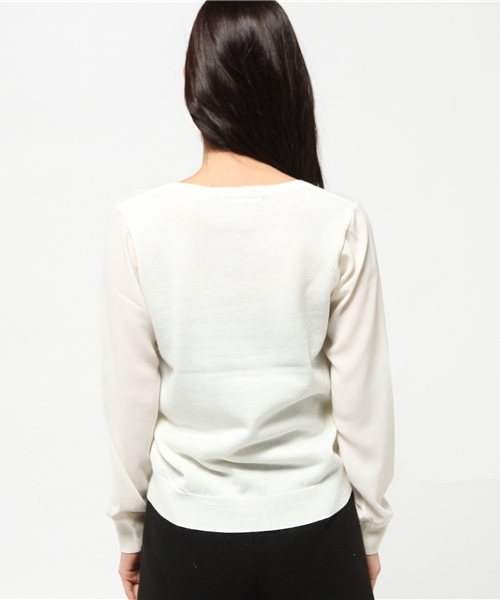 MOUSSY（マウジー）の「Chiffon sleeve POK（ニット/セーター・レディース・オフホワイト/ライトグリーン/ライトグレー・FREE）」の6枚目の写真