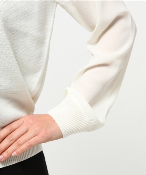 MOUSSY（マウジー）の「Chiffon sleeve POK（ニット/セーター・レディース・オフホワイト/ライトグリーン/ライトグレー・FREE）」の9枚目の写真