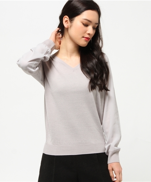 MOUSSY（マウジー）の「Chiffon sleeve POK（ニット/セーター・レディース・オフホワイト/ライトグリーン/ライトグレー・FREE）」の13枚目の写真