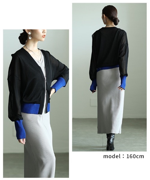 Sawa a la mode(サワアラモード)の「接触冷感配色リブシアーニットブルゾン(カーディガン/ボレロ・レディース・チャコールグレー/ブラック/グレイッシュベージュ・FREE)」の21枚目の写真