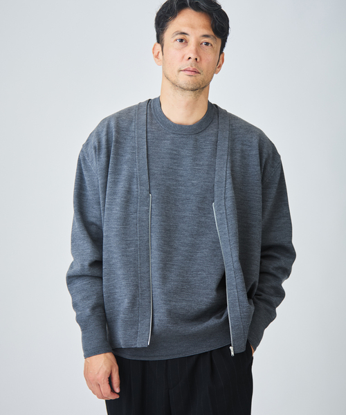 EDIFICE(エディフィス)の「《EDIFICE by PIPPIOLINO》ウール プレイティング Vネックカーディガン(カーディガン/ボレロ・メンズ・ブラック/グレー・MEDIUM/LARGE)」の2枚目の写真