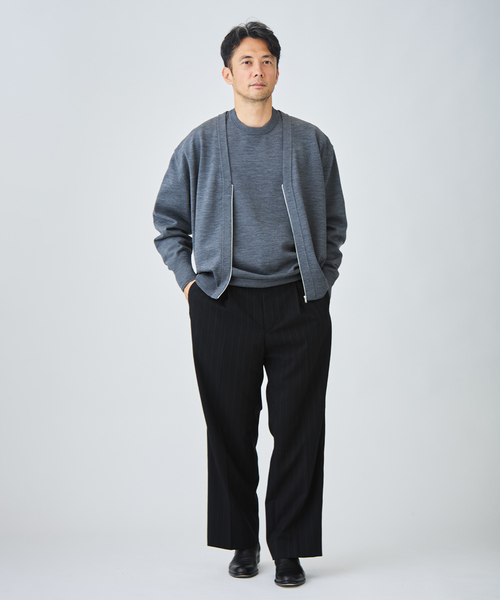 EDIFICE(エディフィス)の「《EDIFICE by PIPPIOLINO》ウール プレイティング Vネックカーディガン(カーディガン/ボレロ・メンズ・ブラック/グレー・MEDIUM/LARGE)」の3枚目の写真