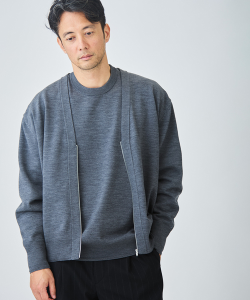 EDIFICE(エディフィス)の「《EDIFICE by PIPPIOLINO》ウール プレイティング Vネックカーディガン(カーディガン/ボレロ・メンズ・ブラック/グレー・MEDIUM/LARGE)」の5枚目の写真
