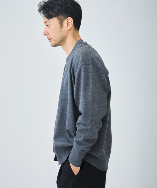 EDIFICE(エディフィス)の「《EDIFICE by PIPPIOLINO》ウール プレイティング Vネックカーディガン(カーディガン/ボレロ・メンズ・ブラック/グレー・MEDIUM/LARGE)」の6枚目の写真