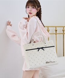 【Belle Charme】Velour Quilted Ribbon Carry On Tote