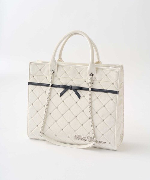 Belle Charme（ベルシャルム）の「【Belle Charme】Velour Quilted Ribbon Carry On Tote（トートバッグ・レディース・ピンク/オフホワイト/ブラック・FREE）」の8枚目の写真
