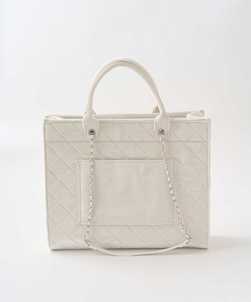 Belle Charme（ベルシャルム）の「【Belle Charme】Velour Quilted Ribbon Carry On Tote（トートバッグ・レディース・ピンク/オフホワイト/ブラック・FREE）」の10枚目の写真