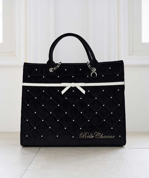 Belle Charme（ベルシャルム）の「【Belle Charme】Velour Quilted Ribbon Carry On Tote（トートバッグ・レディース・ピンク/オフホワイト/ブラック・FREE）」の16枚目の写真