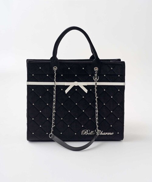 Belle Charme（ベルシャルム）の「【Belle Charme】Velour Quilted Ribbon Carry On Tote（トートバッグ・レディース・ピンク/オフホワイト/ブラック・FREE）」の17枚目の写真