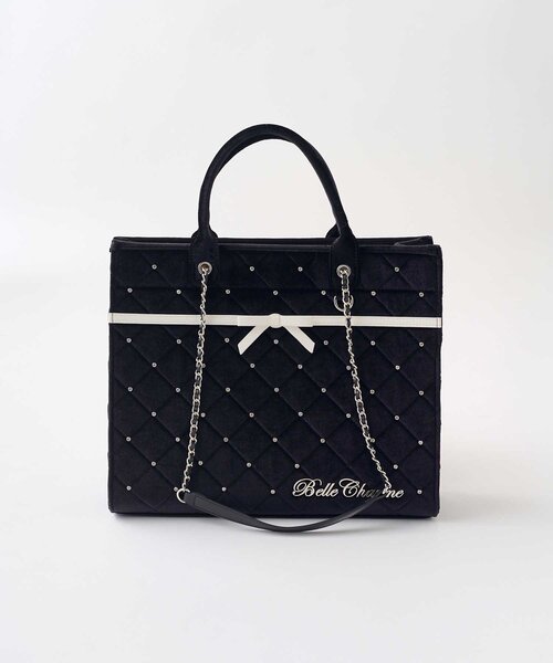 Belle Charme（ベルシャルム）の「【Belle Charme】Velour Quilted Ribbon Carry On Tote（トートバッグ・レディース・ピンク/オフホワイト/ブラック・FREE）」の18枚目の写真