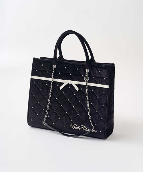 Belle Charme（ベルシャルム）の「【Belle Charme】Velour Quilted Ribbon Carry On Tote（トートバッグ・レディース・ピンク/オフホワイト/ブラック・FREE）」の19枚目の写真