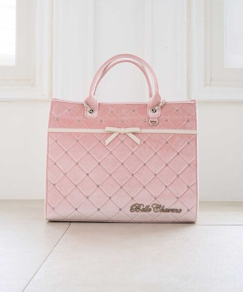 Belle Charme（ベルシャルム）の「【Belle Charme】Velour Quilted Ribbon Carry On Tote（トートバッグ・レディース・ピンク/オフホワイト/ブラック・FREE）」の21枚目の写真