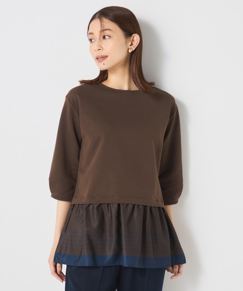 GALLORIA(ギャローリア)の「異素材切替ぺプラムプルオーバー(Tシャツ/カットソー・レディース・ブラック/ブラウン・L/S/M/LL)」の1枚目の写真