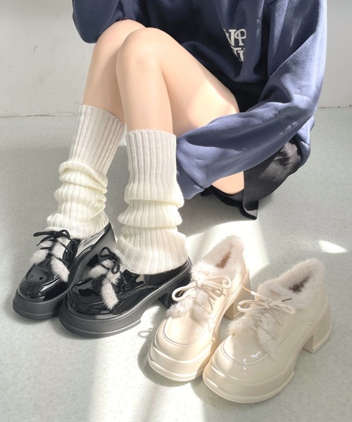 Shoes in Closet(シューズインクローゼット)の「【予約開始】+7.5cm 厚底 ファー付き レースアップ ドレスシューズ ローファー 495(ドレスシューズ・レディース・ブラック/ホワイト・M/S/LL/L)」の22枚目の写真