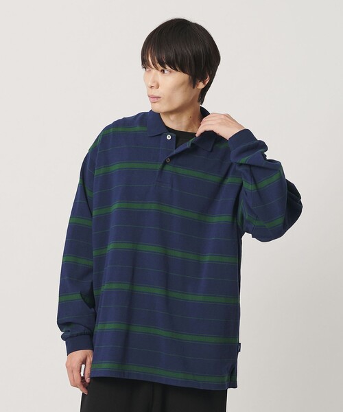 NICE WEATHER(ナイスウェザー)の「<NICE WEATHER>ボーダー ロングスリーブ ポロシャツ(ポロシャツ・メンズ・ネイビー/ライトグレー・L/S/M)」の2枚目の写真