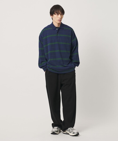 NICE WEATHER(ナイスウェザー)の「<NICE WEATHER>ボーダー ロングスリーブ ポロシャツ(ポロシャツ・メンズ・ネイビー/ライトグレー・L/S/M)」の5枚目の写真