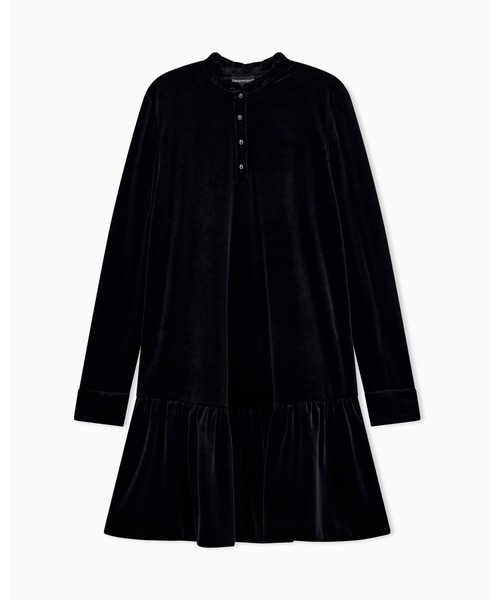 EMPORIO ARMANI(エンポリオアルマーニ)の「【エンポリオ アルマーニ】レギュラーフィット シェニール フリルドレス ワンピース(ワンピース・レディース・ブラック・38/42/40)」の1枚目の写真