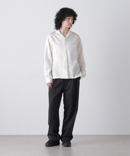Y（ワイ）の「Ｙ /  [UNISEX] BRUSHED ORGANIC COTTON TENCEL OPEN COLLAR SHIRT（シャツ/ブラウス・メンズ・ネイビー/ホワイト・MEDIUM/SMALL/LARGE）」の3枚目の写真