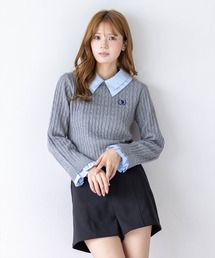 【U.S. POLO ASSN.】clear 別注 シャツ襟ドッキングケーブルニットトップス
