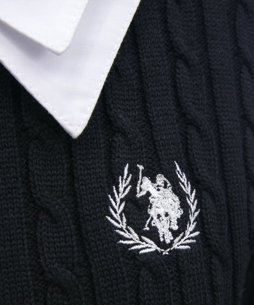 U.S. POLO ASSN.(ユーエスポロアッスン)の「【U.S. POLO ASSN.】clear 別注 シャツ襟ドッキングケーブルニットトップス(ニット/セーター・レディース・ブラウン/グレー/ブラック・F)」の21枚目の写真