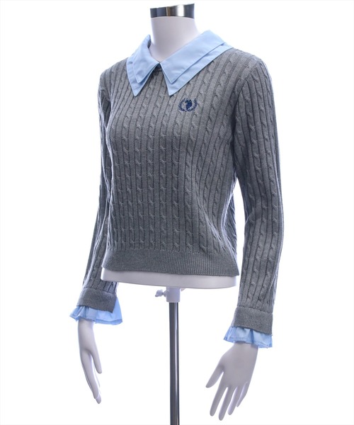 U.S. POLO ASSN.(ユーエスポロアッスン)の「【U.S. POLO ASSN.】clear 別注 シャツ襟ドッキングケーブルニットトップス(ニット/セーター・レディース・ブラウン/グレー/ブラック・F)」の9枚目の写真