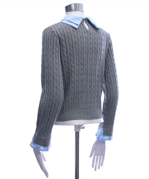 U.S. POLO ASSN.(ユーエスポロアッスン)の「【U.S. POLO ASSN.】clear 別注 シャツ襟ドッキングケーブルニットトップス(ニット/セーター・レディース・ブラウン/グレー/ブラック・F)」の11枚目の写真