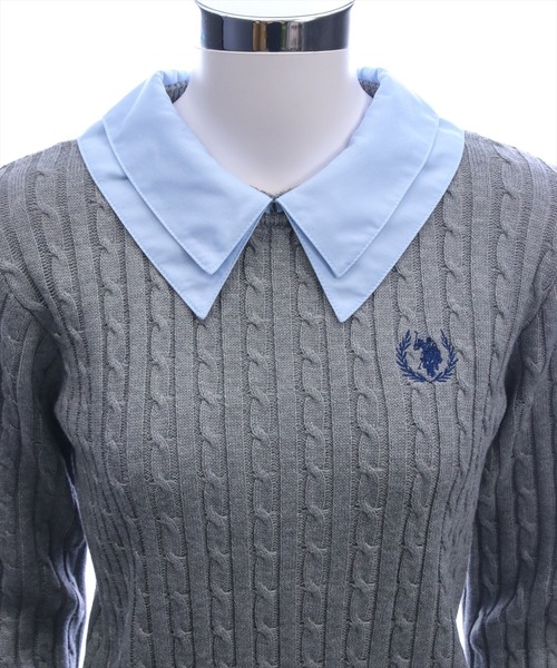 U.S. POLO ASSN.(ユーエスポロアッスン)の「【U.S. POLO ASSN.】clear 別注 シャツ襟ドッキングケーブルニットトップス(ニット/セーター・レディース・ブラウン/グレー/ブラック・F)」の15枚目の写真