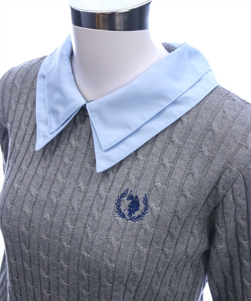 U.S. POLO ASSN.(ユーエスポロアッスン)の「【U.S. POLO ASSN.】clear 別注 シャツ襟ドッキングケーブルニットトップス(ニット/セーター・レディース・ブラウン/グレー/ブラック・F)」の16枚目の写真
