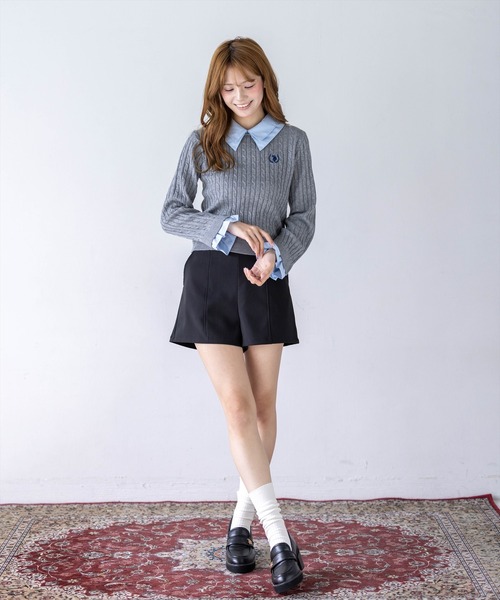 U.S. POLO ASSN.(ユーエスポロアッスン)の「【U.S. POLO ASSN.】clear 別注 シャツ襟ドッキングケーブルニットトップス(ニット/セーター・レディース・ブラウン/グレー/ブラック・F)」の6枚目の写真