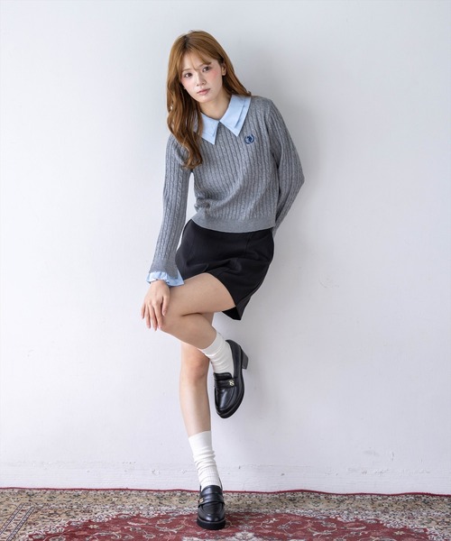 U.S. POLO ASSN.(ユーエスポロアッスン)の「【U.S. POLO ASSN.】clear 別注 シャツ襟ドッキングケーブルニットトップス(ニット/セーター・レディース・ブラウン/グレー/ブラック・F)」の8枚目の写真