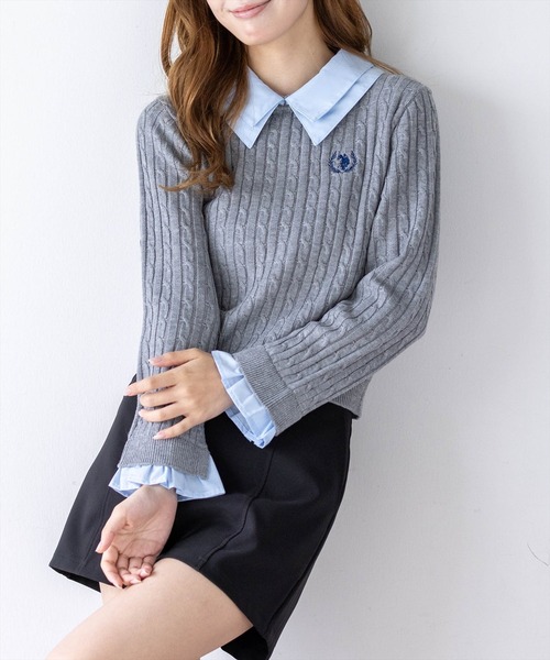 U.S. POLO ASSN.(ユーエスポロアッスン)の「【U.S. POLO ASSN.】clear 別注 シャツ襟ドッキングケーブルニットトップス(ニット/セーター・レディース・ブラウン/グレー/ブラック・F)」の4枚目の写真
