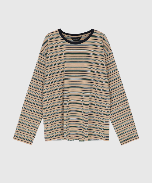 SIGREAT（シグレート）の「マルチストライプ オーバーサイズ Tシャツ ベージュ（Tシャツ/カットソー・レディース・ベージュ・FREE）」の3枚目の写真