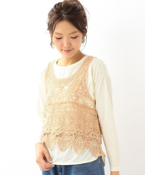 Another Edition(アナザーエディション)の「###レースキャミ×プルオーバーセット/AEMFC LACECAMI×POセット◆(Tシャツ/カットソー・レディース・オフホワイト/ライトブルー/ベージュ・フリー)」の2枚目の写真
