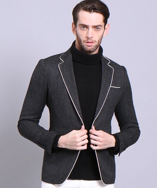 5351 POUR LES HOMMES（ゴーサンゴーイチプールオム）の「ドビークロスパイピングジャケット（テーラードジャケット・メンズ・ブラック/グレー・44/46/48/50）」の2枚目の写真