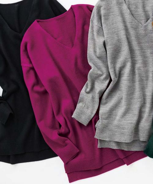 RANAN（ラナン）の「深Ｖネックカシミヤタッチニット（ニット/セーター・レディース・ダークブルー/ブラック/グレー/オフホワイト/ピンク/ローズ/キャメル/グリーン/マスタード/ピンク系その他/エメラルド/ラベンダー/レッド/ブルー/レッド系その他/サンドグレー/ホワイト系その他/ネイビー・M/L/LL/3L）」の17枚目の写真