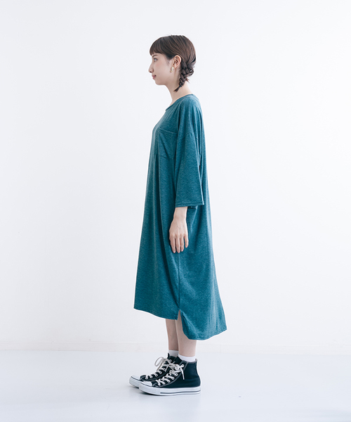 MERLOT（メルロー）の「ポケットスラブTシャツワンピース0041（ワンピース・レディース・チェリーピンク/オフホワイト/グリーン/ブラウン/ブラック・FREE）」の7枚目の写真